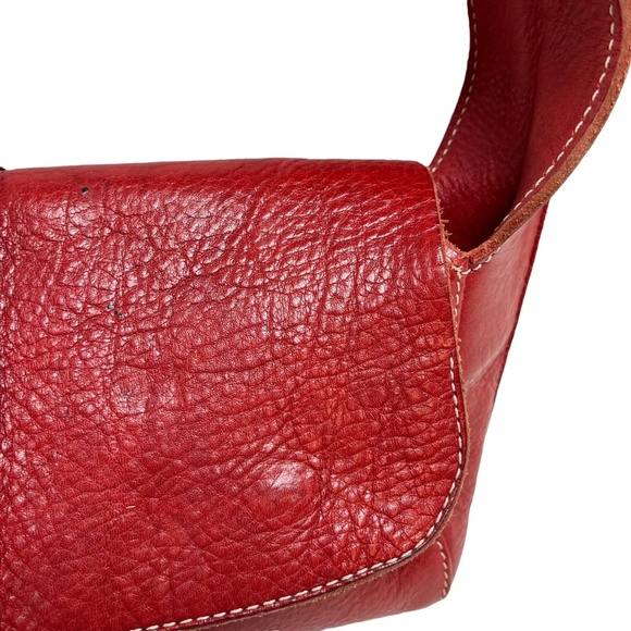 CHRISTOPHER KON Red Wide Strap Shoulder Bag Flap Pocket Purse Genuine Leather - Picture 2 of 16